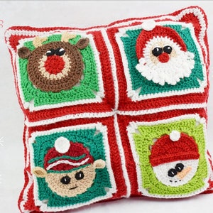 Gehaakte kerstdeken, kerstman, elf, rendier, sneeuwpop, peperkoek oma vierkante haakmotieven pdf-patroon, Afghaans, worp, kerstdecor