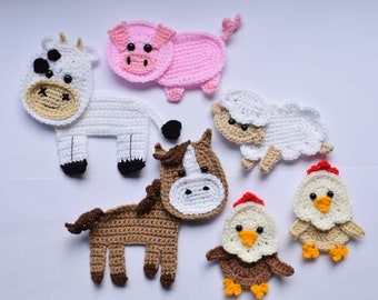 Haakpatroon - boerderij appliqué patroon - gehaakt appliqué patroon - platteland appliqués - boerderijdieren appliqué set - INSTANT DOWNLOAD PDF