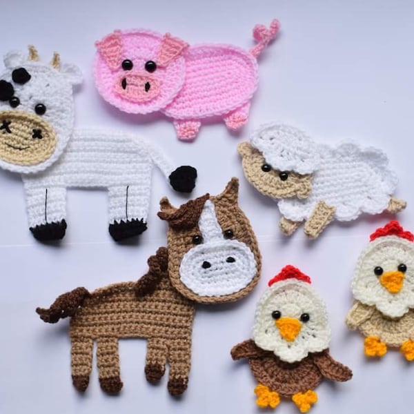 Crochet pattern- Farmhouse applique pattern- Crochet applique pattern- Countryside ppliques- Farm animal appliques set- INSTANT DOWNLOAD PDF