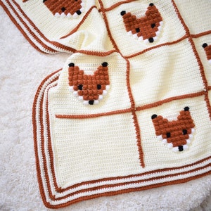 Crochet baby blanket pattern "Foxyland", crochet blanket with foxes, crochet bobble graphgan pdf pattern