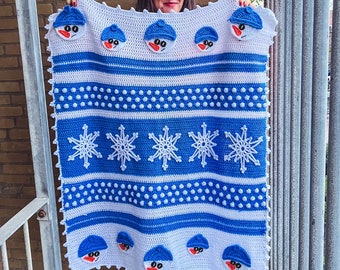 Crochet Christmas blanket- Crochet pattern- Christmas pattern- Crochet snowman blanket- PDF crochet pattern