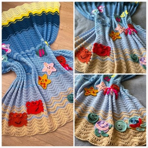 Crochet baby blanket with animal applique sale