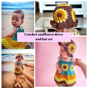 Crochet baby dress and sun hat SET, summer hat and dress baby crochet pattern SET of 2 dress and hat for summer