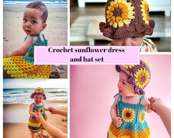 Baby Kleid und Sonnenmütze SET, Sommermütze und Häkelkleid Baby Häkelanleitung SET von 2 Kleidchen und Mütze für den Sommer