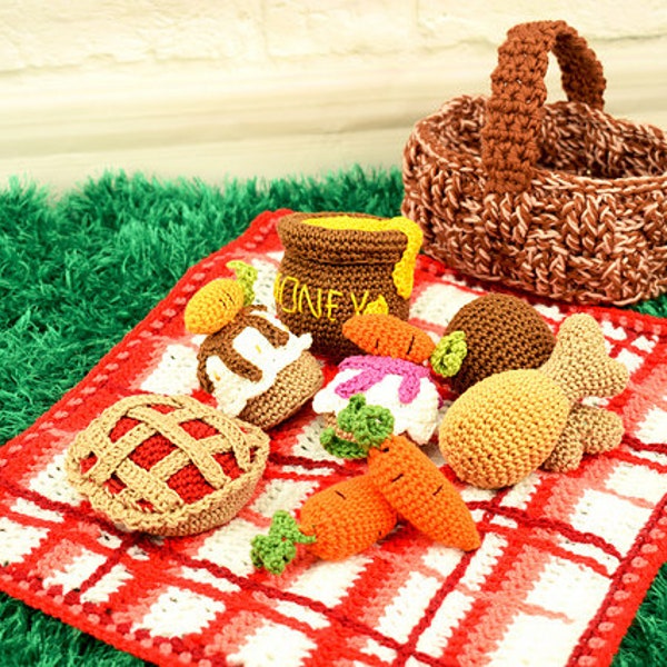 Crochet food, picnic set, picnic food, children paly set, food set, PDF pattern,