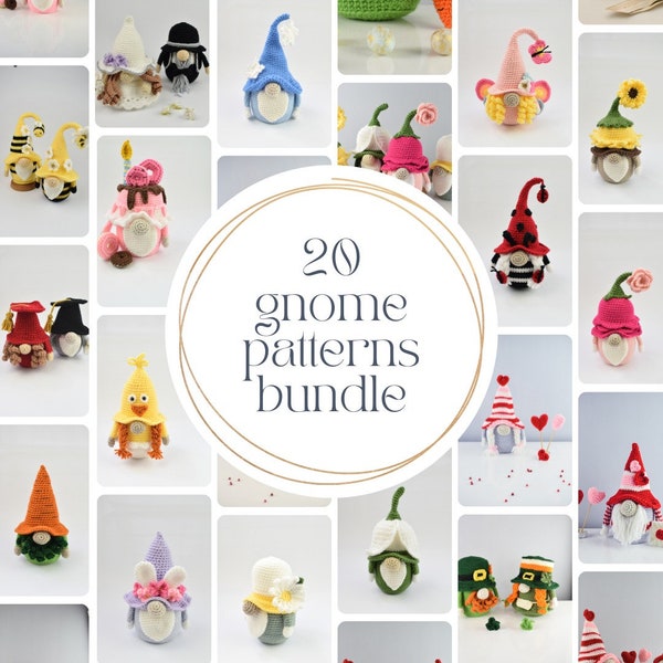 20 gnome patterns bundle- crochet gnome bundle-big- summer gnomes, garden gnomes, and more