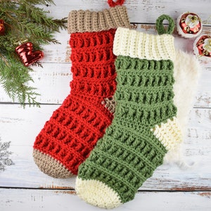 Crochet Christmas stocking pattern- &quot;Alpine&quot; - Rustic stocking- Farmhouse Christmas decor