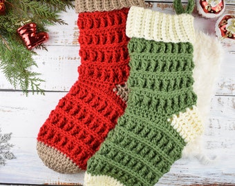 Crochet Christmas stocking pattern- "Alpine" - Rustic stocking- Farmhouse Christmas decor