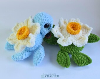 No Sew Daffodil Turtle- Flower Turtle Pattern PDF- crochet pattern