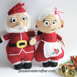 Mrs.Santa Claus and Mr.Santa Claus ragdoll crochet pattern pdf instant download, Christmas Santa Claus doll and granny Santa Claus image 1