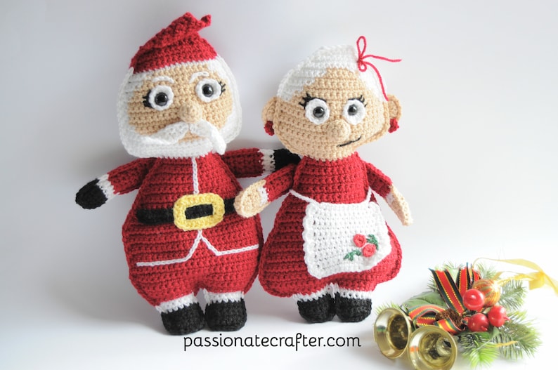 Mrs.Santa Claus and Mr.Santa Claus ragdoll crochet pattern pdf instant download, Christmas Santa Claus doll and granny Santa Claus image 1