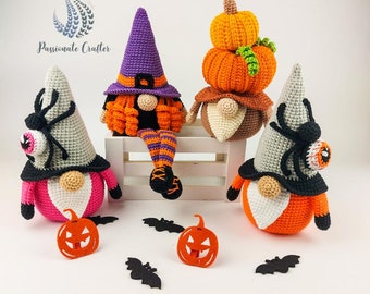 Halloween gnome pattern bundle- Halloween witch gnome- Halloween pumpkin gnome- Halloween Spider gnome set