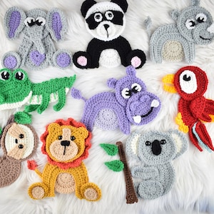 Crochet jungle appliques pattern. 9 appliques SET