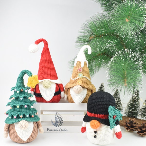 Crochet paquet de modèles de gnomes de Noël- Gnomes de Noël- Paquet de motifs-