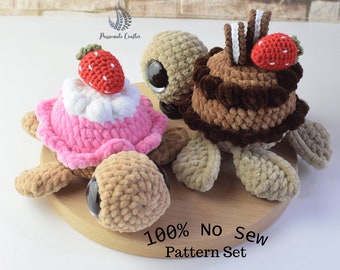 No Sew Crochet Birthday Turtle pattern Set- Crochet Turtle Pattern- Cake turtle- Cupcake turtle