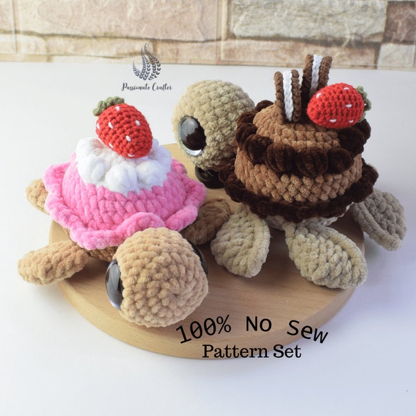 No Sew Crochet Birthday Turtle pattern Set- Crochet Turtle Pattern- Cake turtle- Cupcake turtle