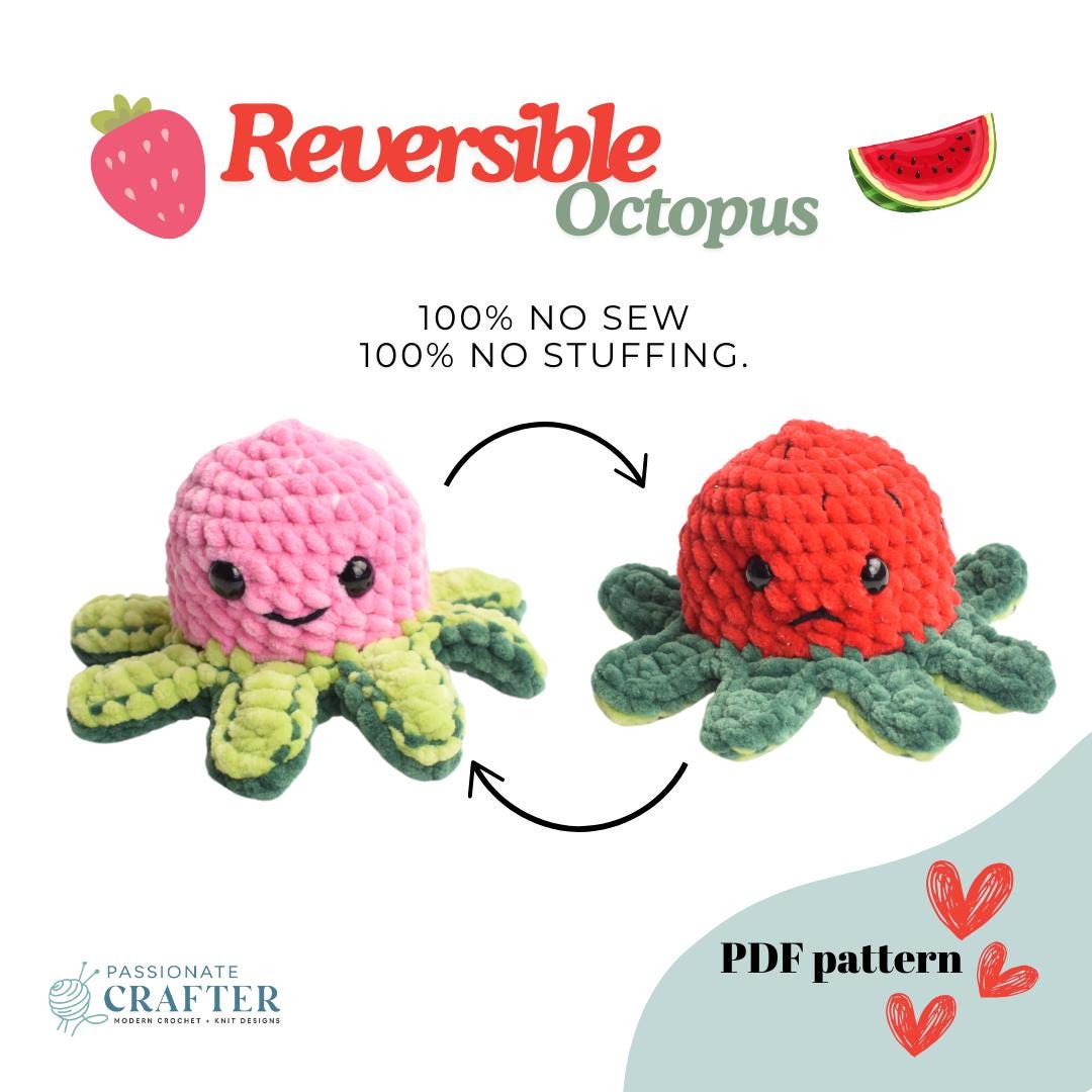 Crochet Pattern- Reversible Mini Octopus Amigurumi- Crochet