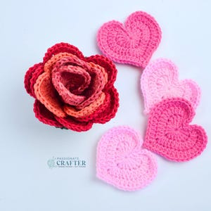 Crochet Heart Coasters in a flower pot
