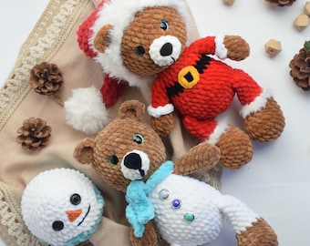 Low Sew Christmas Bears- Crochet Pattern- crochet teddy bear PDF pattern