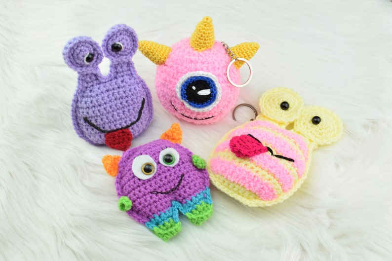 Halloween pocket monsters keychains crochet pdf pattern INSTANT DOWNLOAD PATTERN funny, spooky monsters amigurumi image 1