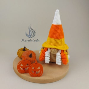 Crochet Halloween gnome pattern- Halloween home decor- Crochet spooky gnome- Candy corn gnome pattern