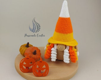 Crochet Halloween gnome pattern- Halloween home decor- Crochet spooky gnome- Candy corn gnome pattern