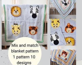 Crochet pattern- Mix and match baby blanket pattern- Jungle baby blanket pattern- Lion blanket- Instant PDF download pattern-crochet pattern