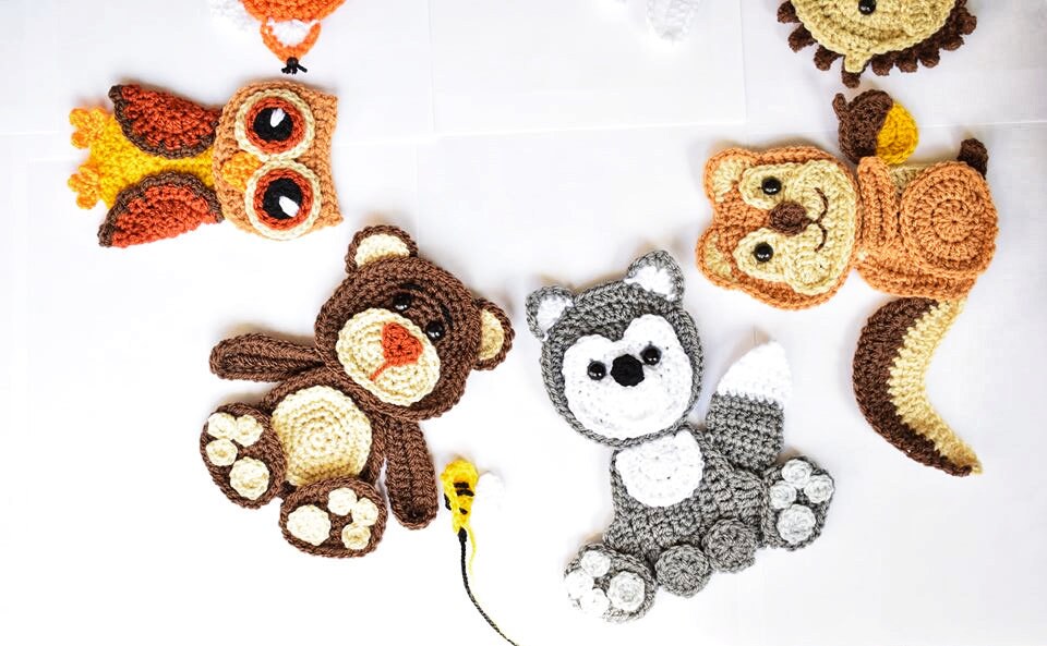 Crochet Pattern- Woodland Animal Applique Set- Crochet Appliques Set ...