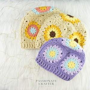 Crochet pattern- Sunburst crochet granny hat- Granny square hat- Easy crochet hat pattern- PDF download