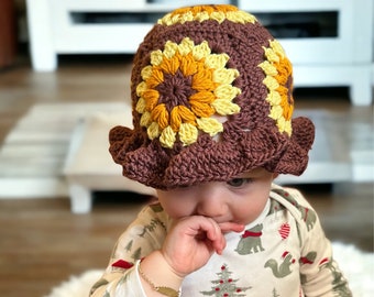 CROCHET PATTERN Sunflower bucket hat, Summer hat, baby sizes, and adult sizes included digital PDF crochet hat, crochet sunflower granny hat