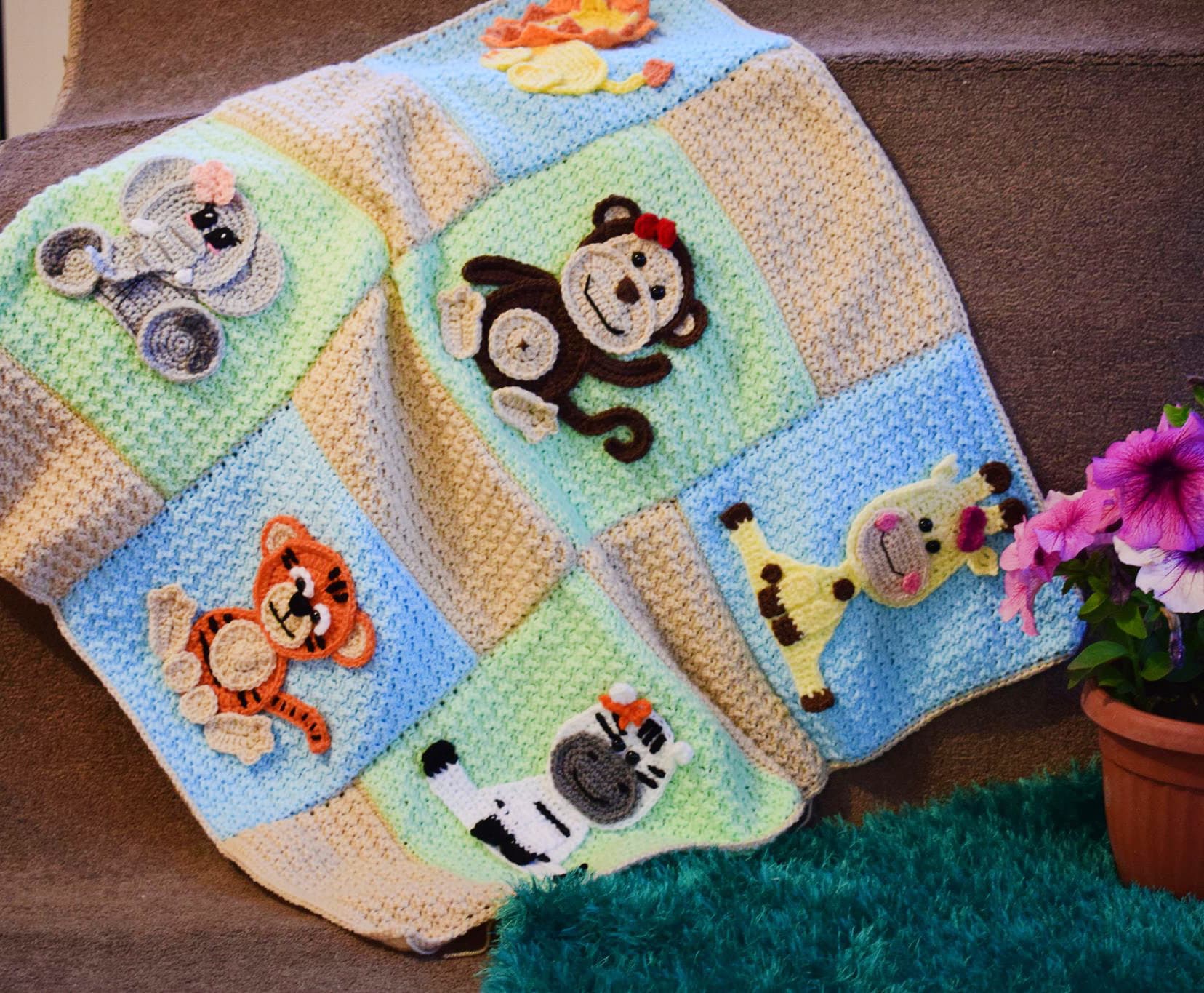 Jungle series animal applique blanket pattern, instant download pdf p…