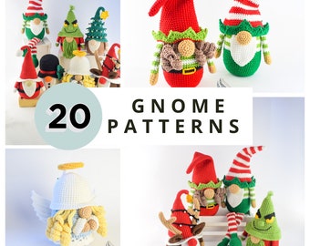 20 festive Gnome pattern bundle- Christmas gnomes- Halloween gnomes- Crochet holiday gnomes