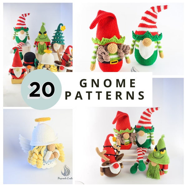 20 festive Gnome pattern bundle- Christmas gnomes- Halloween gnomes- Crochet holiday gnomes