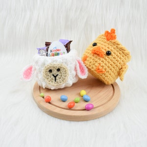 Crochet mini easter basket pdf pattern- mini plant pot covers- crochet chicken and sheep mini basket home decor