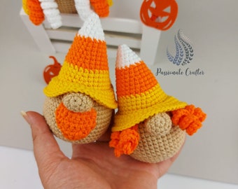 Crochet mini Halloween gnome pattern- candy corn gnome pattern- Fall gnomes for home decor