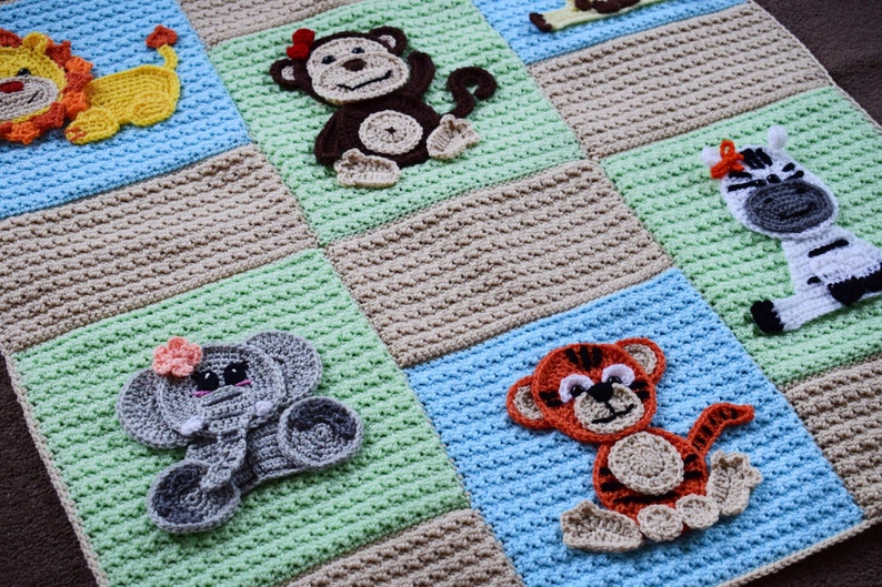 Crochet pattern Crochet Baby blanket pattern Jungle animal appliques Baby blanket with appliques pattern INSTANT DOWNLOAD PDF pattern zdjęcie 2
