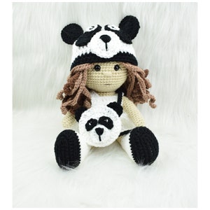 Padrão de Boneca Panda de Crochê, Boneca Amigurumi de Crochê - Roupa de Panda de Crochê