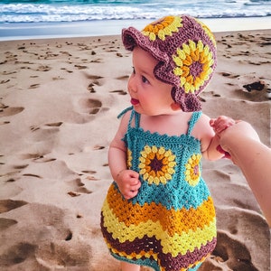 Crochet baby dress pattern, sunflower baby dress, size 0-3, 3-6, 6-12, 1-2y,3-4y,5-6y Sunflower toddler dress, PDF pattern, crochet dress