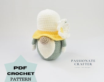 Crochet pattern- Daisy flower gnome pattern- Crochet garden gnome pattern- Spring flower gnome pattern- INstant download PDF pattern