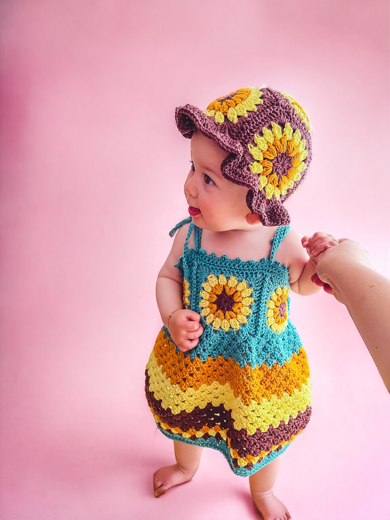 white christmas dresses Summer Crochet Sunflower Girl Dress with Headscarf 2 main image 1