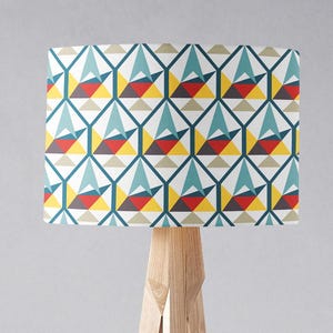 Teal and White Geometric Retro Lampshade Handmade in UK, 15cm to 40cm Ceiling Light Shade, Table Lamp or Floor Lampshade