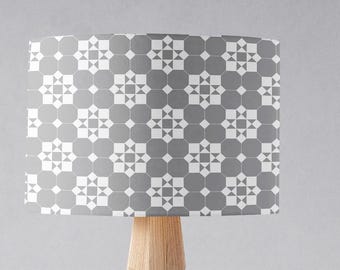 Grey and White Geometric Lampshade for Table Lamp, Ceiling Light Shade or Floor Lamp, 20cm, 30cm or 40cm Retro Lamp Shade