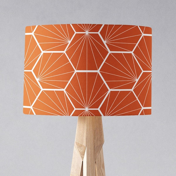 Oranje lampenkap voor tafellamp, vloerlamp of plafondlamp, Hexagon lampenkap, Geometrische lampenkap, Vloerlampenkap, Verbrande oranje lamp