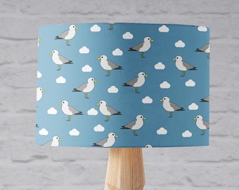 Seagull lamp, Blue nautical, Beach decor, Seaside gifts, Blue lampshade, Nautical decor, Seagull gifts, Seagull fabric, Coastal lampshade