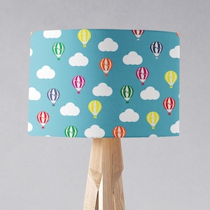 Hot air balloon lampshade, Blue hot air balloon, Bright nursery decor, Rainbow nursery, Clouds nursery, Boys nursery decor, Boys lampshade