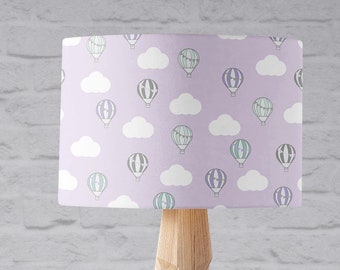 Lilac lampshade, Hot air balloon and clouds, Lilac nursery decor, Girls lamp, Girls bedroom, Clouds nursery decor, Hot air balloon nursery