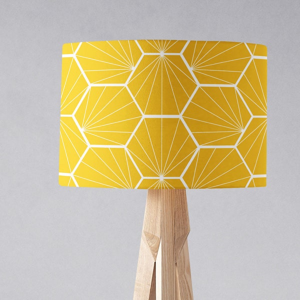 Abat-jour jaune, ombre de lampe géométrique de table de citron jaune ou abat-jour de plancher, ombre légère de plafond d'Hexagone, décor géométrique de maison