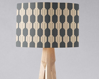 Dark Grey and Beige Geometric Lampshade - Modern Drum Shade - Contemporary Light Shade - Retro Style - MinimalistHome Decor Lighting -