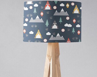 Navy nursery decor, Blue nursery, Nursery lampshade, Camping nursery, Nature lampshade, Outdoors theme, Boys bedroom, Boys nursery decor