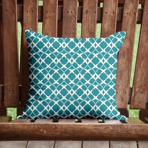 Turquoise Geometric Outdoor Cushions, 45cm Blue Colour Pop Decorative Patio Pillows